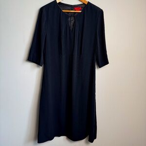 Hugo Boss 1/2 Sleeve Women's Cocktail Shift Midi Dress Black‎ Size 12 Lined Zip